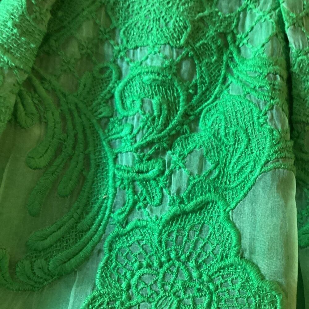 Yoana Baraschi Anthropologie 100% Silk Lace Overlay Sz 8 Emerald Green - Picture 8 of 10